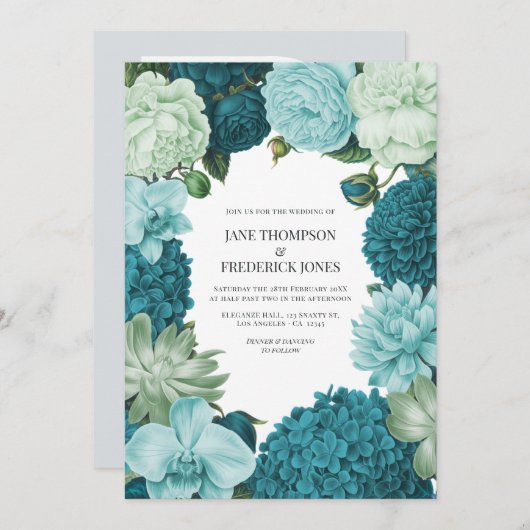 Sage Mint, Ocean Teal & Ice Bluebell Wedding Kaart (Voorkant / Achterkant)