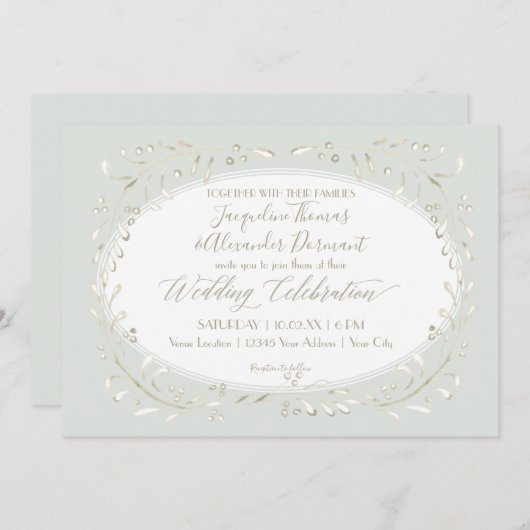 Sage Mint Simple Leaf Typografie Moderne Waterverf Kaart (Voorkant / Achterkant)