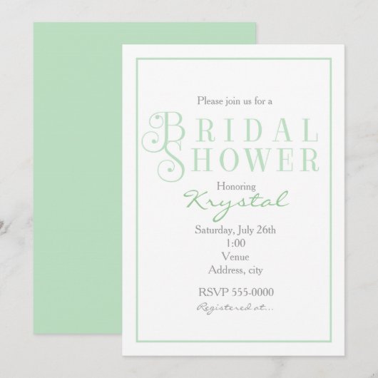 Sage Mint & Wit Vrijgezellenfeest Chique Uitnodigi Kaart (Voorkant / Achterkant)