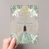 Sage Mis Quince Dusty Green Floral Quinceañera Acryl Uitnodigingen (Insitu (Draagbaar))