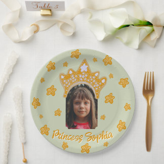Sage Mist Princess Crown Floral Photo Birthday Papieren Bordje