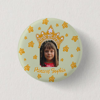 Sage Mist Princess Crown Floral Photo Birthday Ronde Button 3,2 Cm