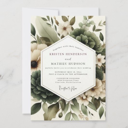 Sage Misted Foliage Wedding Kaart (Voorkant)