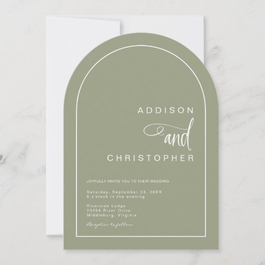 Sage Modern Arch Minimalist Script Wedding Kaart (Voorkant)