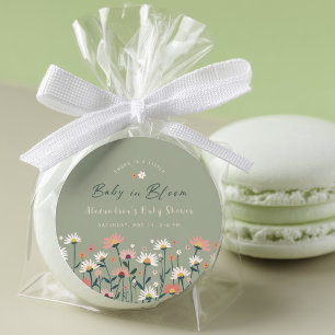 Sage Modern Boho Wildflower Baby in Bloom Feestje Ronde Sticker