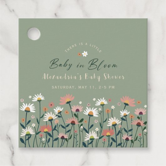 Sage Modern Boho Wildflower Baby in Bloom Shower Bedankjes Labels (Voorkant)