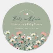 Sage Modern Boho Wildflower Baby in Bloom Shower Ronde Sticker (Voorkant)