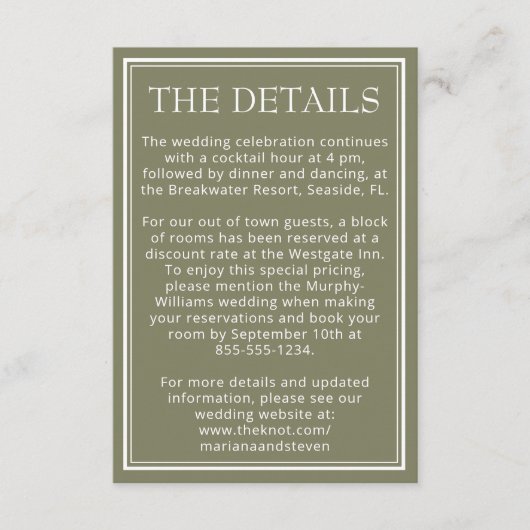 Sage Modern Border Minimalist Wedding Informatiekaartje (Voorkant)