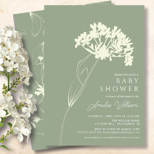 Sage Modern Floral Baby shower Kaart