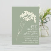 Sage Modern Floral Baby shower Kaart (Staand voorkant)