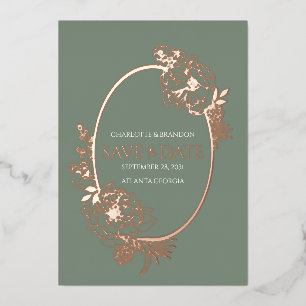 Sage Modern Floral Sketch Oval Save the Date Folie Uitnodiging