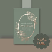 Sage Modern Floral Sketch Oval Save the Date Folie Uitnodiging