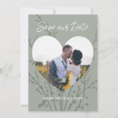 Sage Modern Foto Hart Frame Save The Date Kaart (Voorkant)