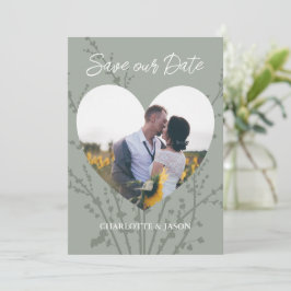 Sage Modern Foto Hart Frame Save The Date     Kaart