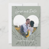 Sage Modern Foto Hart Kader Save The Date     Kaart (Voorkant)