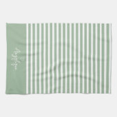 Sage Modern Heart en Stripes Monongram Theedoek (Horizontaal)