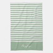 Sage Modern Heart en Stripes Monongram Theedoek (Verticaal)