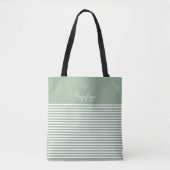 Sage Modern Heart en Stripes Monongram Tote Bag (Voorkant)