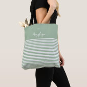 Sage Modern Heart en Stripes Monongram Tote Bag (Dichtbij)