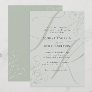 Sage Modern Minimalist Typography Floral Wedding Kaart