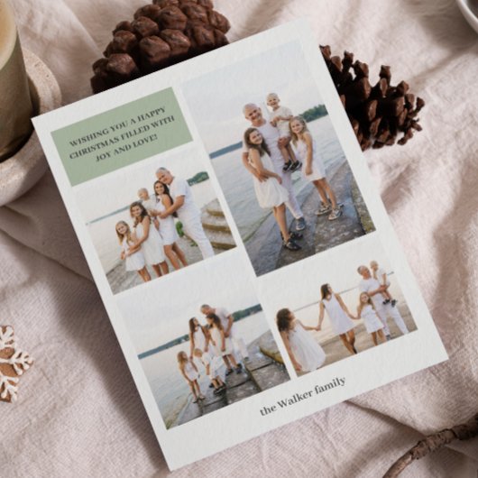 Sage Modern Neutral 4 foto Elegant Feestdagenkaart