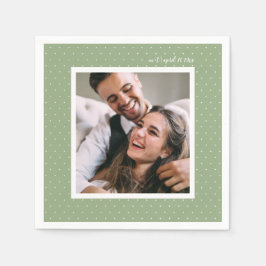 Sage Modern Script en Chic Stippen Trouwfoto Servetten