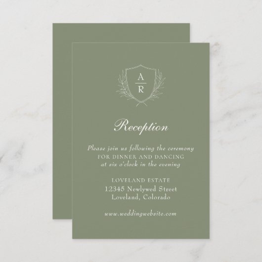 Sage Modern Simple Leaves Crest Weddenschappen Rec Informatiekaartje (Voorkant / Achterkant)