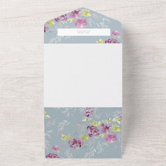 Sage Modern Waterverf Flower Wedding Invitation All In One Uitnodiging (Buitenkant)