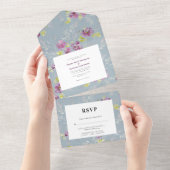 Sage Modern Waterverf Flower Wedding Invitation All In One Uitnodiging (Afscheurbaar)