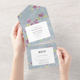 Sage Modern Waterverf Flower Wedding Invitation All In One Uitnodiging