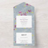 Sage Modern Waterverf Flower Wedding Invitation All In One Uitnodiging (Binnen)