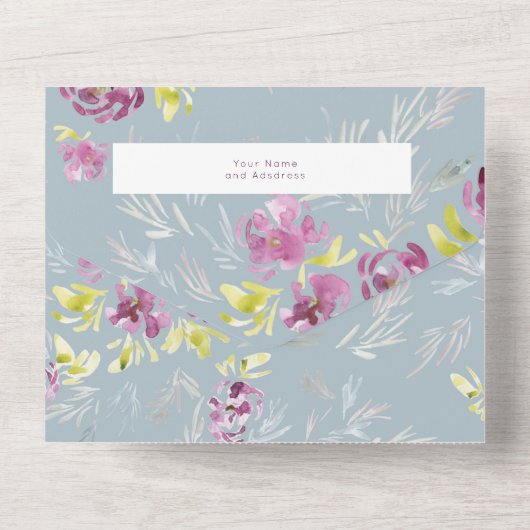 Sage Modern Waterverf Flower Wedding Invitation All In One Uitnodiging (Achterkant)