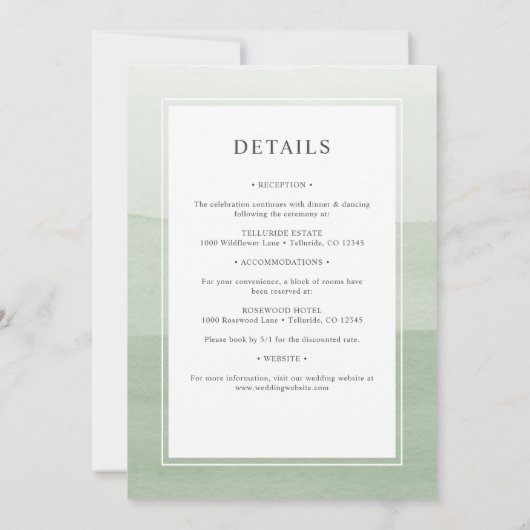 Sage Modern Weddenschap in één keer Kaart (Achterkant)