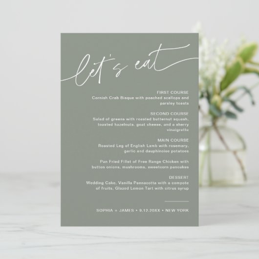 SAGE Moderne bruiloft menu 5x7 Kaart (Staand voorkant)