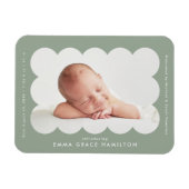 Sage Moderne Geschulpte Lijst Geboorteaankondiging Magneet (Horizontaal)