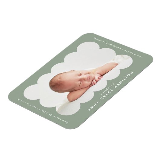 Sage Moderne Geschulpte Lijst Geboorteaankondiging Magneet (Linkerzijde)