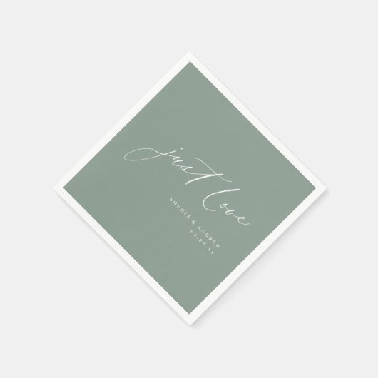 Sage moderne liefde script minimalistische bruilof servet (Hoek)