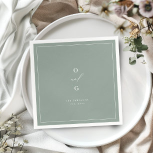 Sage moderne paar monogram minimalistische bruilof servet