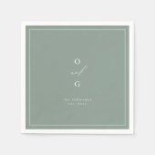 Sage moderne paar monogram minimalistische bruilof servet (Voorkant)