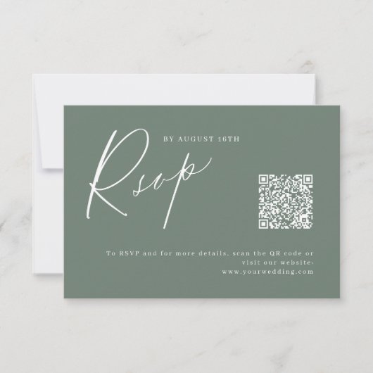 Sage moderne script minimalistische bruiloft QR-co RSVP Kaartje (Voorkant)