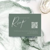 Sage moderne script minimalistische bruiloft QR-co RSVP Kaartje