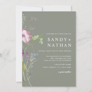 Sage Moderne Wildflower bruiloft uitnodiging