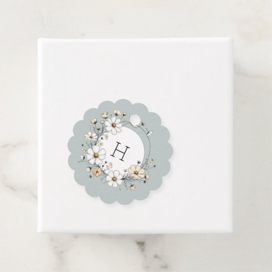 Sage Monogram Boho Bloemen Gepersonaliseerd Scallo Bedankjes Labels (In situ)