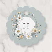 Sage Monogram Boho Bloemen Gepersonaliseerd Scallo Bedankjes Labels (Voorkant)