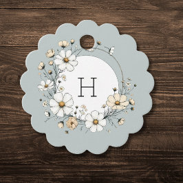 Sage Monogram Boho Bloemen Persoonlijke Scalloped Bedankjes Labels