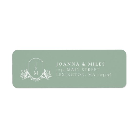 Sage Monogram Crest Return Address Label (Voorkant)