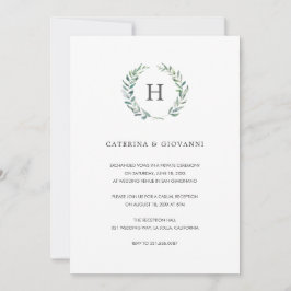 Sage Monogram Groene Rustieke Trouwreceptie Kaart