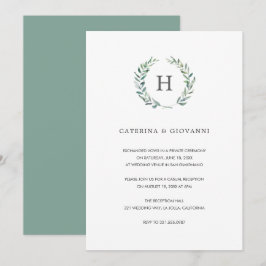 Sage Monogram Groene Rustieke Trouwreceptie Kaart