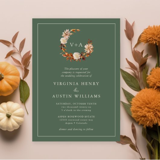 Sage Monogrammed Wedding Kaart