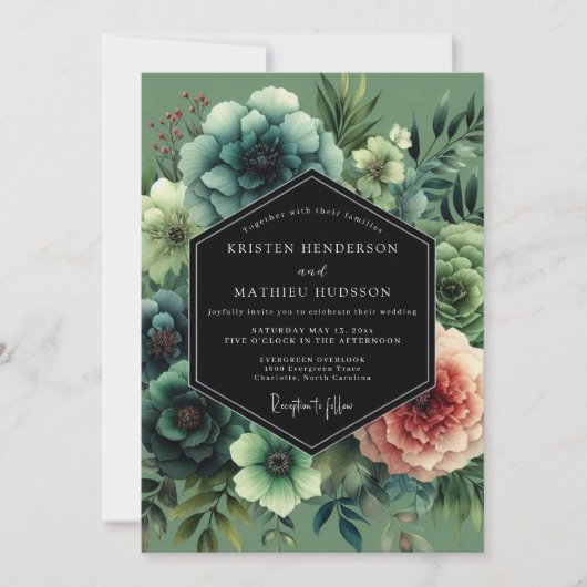 Sage Moody Botanical Wedding Kaart (Voorkant)